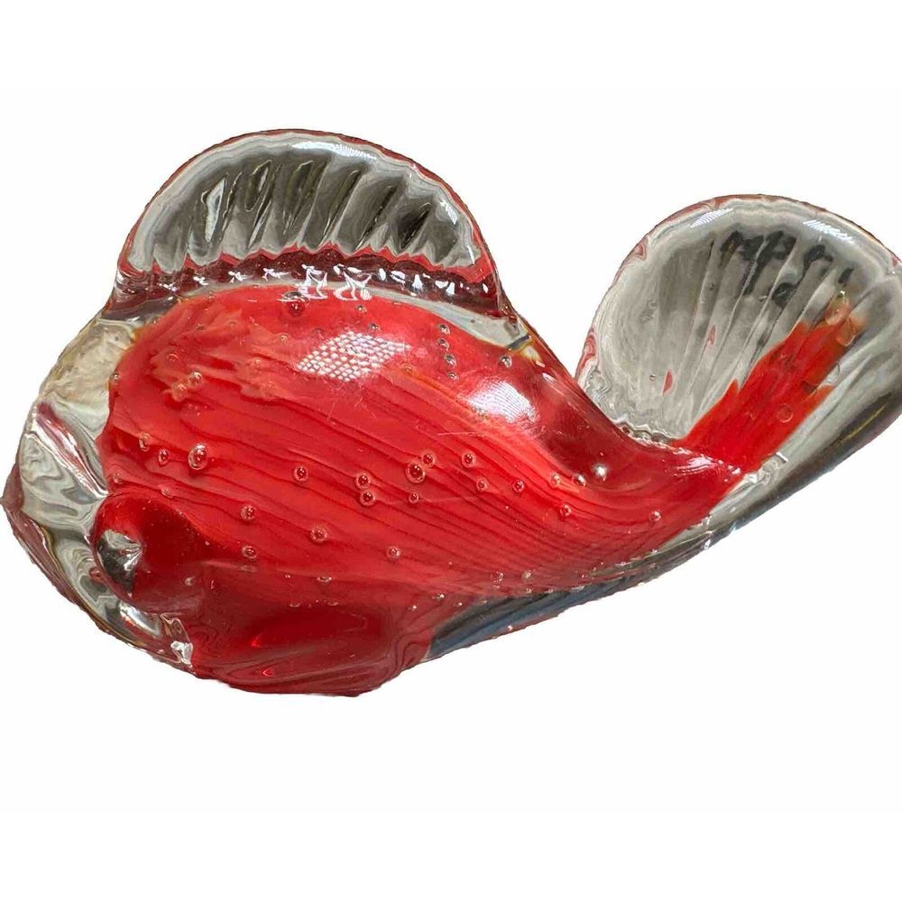 Vintage Fish Paperweight Glass Red Bubbles Swirls 4"x2x2" Small‎ Figure